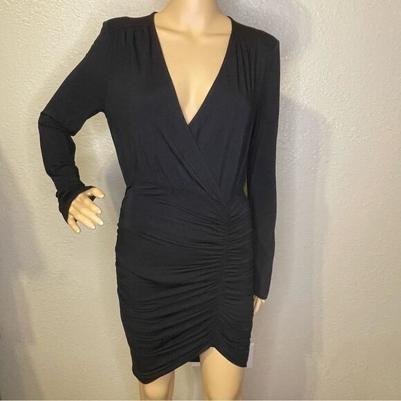 NWT Express Olivia Culpo Bodycon Ruched Long Sleeve Mini Dress Black Size Small - Picture 2 of 11